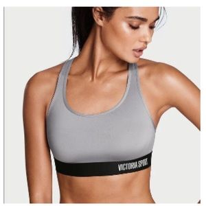 Victoria Sport Bra The Player Gray Racerback Wireless Unlined Size Medium